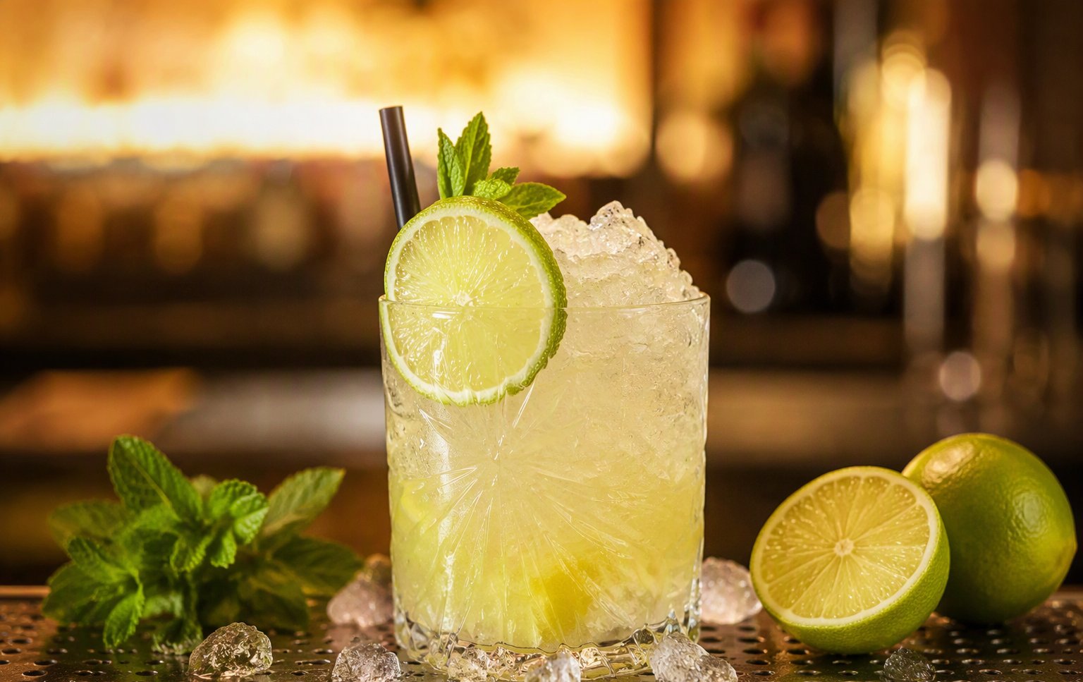 Cocktail al lime e menta sul bancone